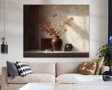 Sunlit Vase Red Leaves by Eye catching paintings