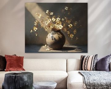 Blumenstillleben | Lehm und Blütenblätter von Blickfänger Gemälde