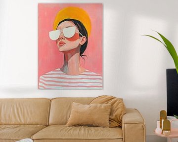 Frau Sonnenbrille | Sonnige Frau mit Sonnenbrille von Blickfänger Gemälde