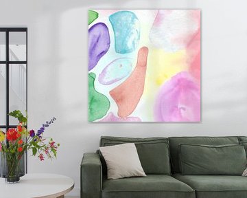 Soft Pastel Abstract Watercolor Art  Playful Color Shapes Wall Art for Kids Room by Geovia
