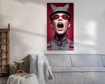 Portrait de mode surréaliste avec des lunettes rouges