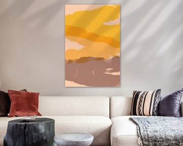 Colorful abstract landscape painting in yellow and taupe