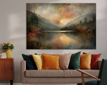 Lake in the Mountains at Sunset