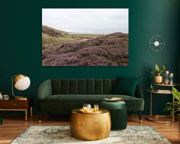 View towards the North Sea with heather on Sylt