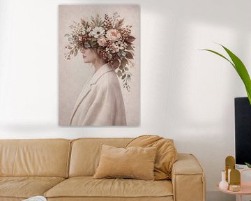 Gevoelig portret met bloemenkrans