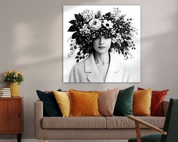 Portret met bloemenkroon en zachte blik