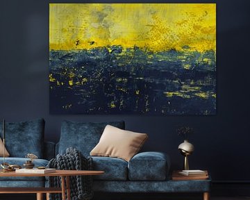 Yellow and Blue Abstract Landscape by Ela Szczepaniak