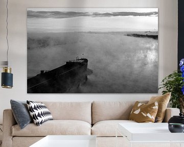 Barge in fog on the IJssel near Kampen by Martin Hendriks
