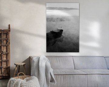 Barge in fog on the IJssel near Kampen by Martin Hendriks