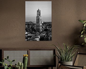 Utrecht Cathedral seen from the Neudeflat in black and white by André Blom Fotografie Utrecht