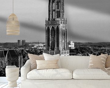 Utrecht Cathedral seen from the Neudeflat in black and white by André Blom Fotografie Utrecht