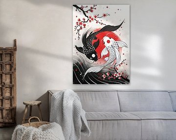 Yin Yang Koi Fisch with Cherry Tree Blossoms Japanese von Maxim Schulkin