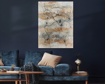 Wabi-Sabi kunst: Abstracte Flora met Gouden Accent
