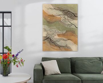 Abstract Japandi Landschap in aardetinten. Wabi-Sabi stijl