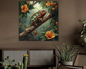 chameleon in Blooming Tropical Garden by BloomsArt