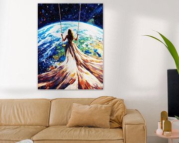 Triomfantelijke vrouw zwaait over aarde Impasto portret van Ramy Salah Hefny