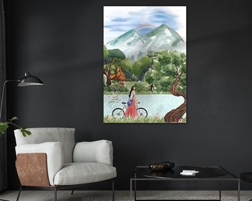 Atheros Aquarell Natur Seeansicht Gemälde | Serene Landschaft Kunstdruck von Mido