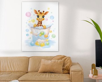Giraffe among soap bubbles by Ivonne Fuhren-van de Kerkhof