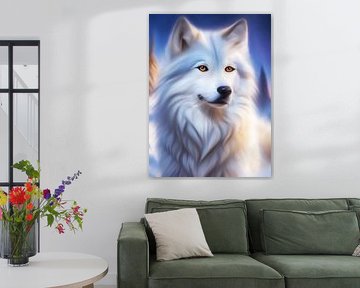 Weißer Wolf in Pastell von Ivonne Fuhren-van de Kerkhof
