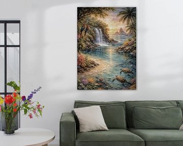 Serene Mountain Waterfall Landscape in Misty Forest by kautsar1 art