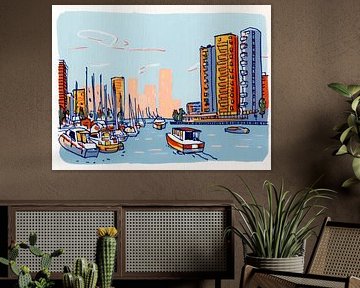 Haven in de skyline van de stad