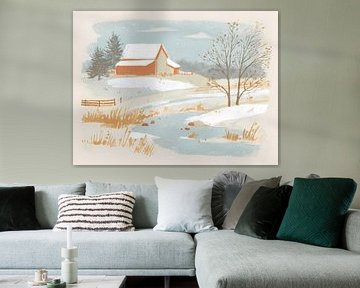Winterlandschaft, Illustration im naiven Stil von Ariadna de Raadt-Goldberg