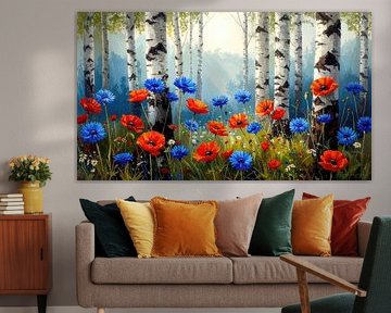 Birch forest with flower meadow and clearing by AidasignArt