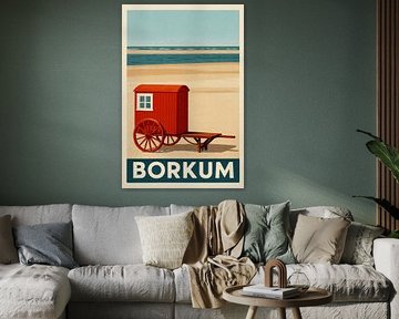 Voiture de bain rouge au bord de la mer - Nostalgie à Borkum