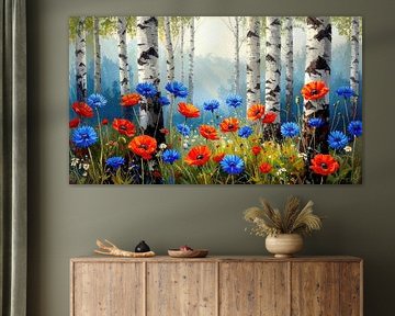 Waldlichtung im Birkenwald mit Wildblumen von AidasignArt
