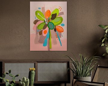 Moderner abstrakter Strauß in frischen Farben und Texturen