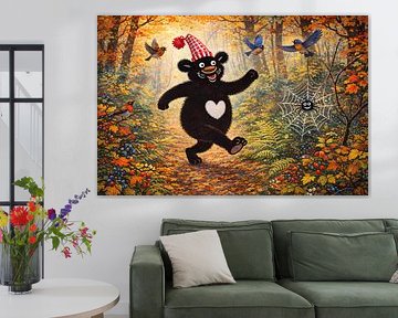 Funny bear in forest by Linda de Klein