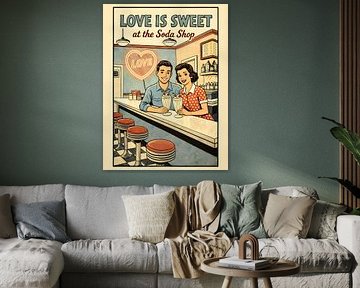 Sweet Love Soda Shop Retro Milkshake Graphic Portrait by Ramy Salah Hefny