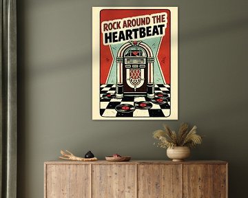 Rock Around the Heartbeat Retro Jukebox Valentine Graphic Portrait by Ramy Salah Hefny