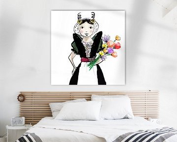 Drawing Zeeland girl from the land of Axel by Debbie van Eck