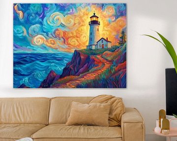 Abstrait Phare coloré au coucher du soleil sur Jan Bechtum