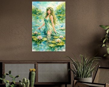 water nymph in lily pond