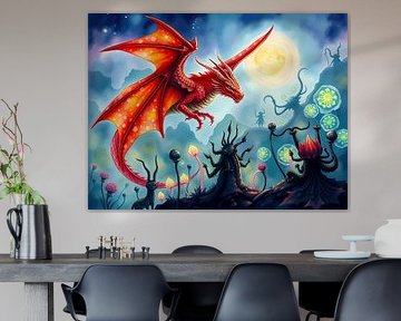 Orange dragon and monsters by Linda de Klein