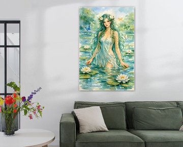 water nymph in lily pond