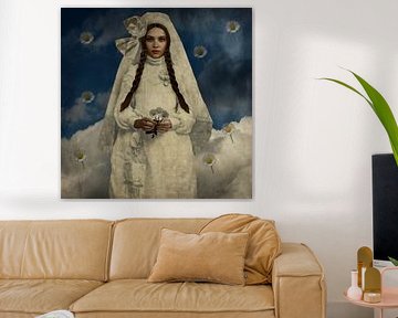 Vintage Beauty White Clouds Daisies