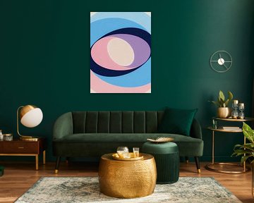 Minimalist Abstract Pastel & Navy Geometric Poster - Ethereal Oval Gradient Art by Minggu Galeri