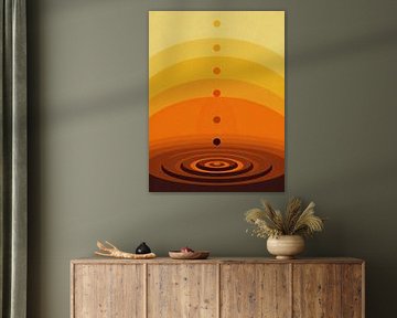 Minimalist Sunset Gradient Geometric Poster - Golden Zen Ripple Abstract Art by Minggu Galeri