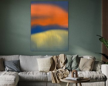 Kleurrijk abstract minimalistisch landschap in oranje, geel, blauw van Dina Dankers