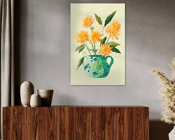 Dahlien in grüner Keramik Nr. 2 von Studio BB