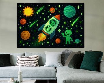 Bear and rabbit on space journey by Art & Soul Creations