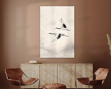 Silent Cranes - Japandi Minimalist Wall Art by RezArt