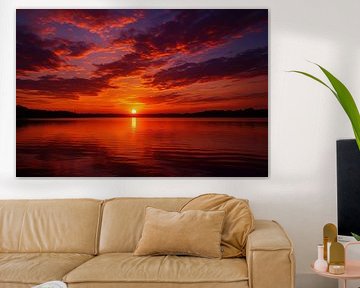 Fiery sky over calm lake by Imperial Art House