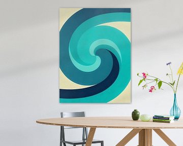 Minimalist Geometric Oceanic Vortex Poster - Hypnotic Teal Spiral Abstract Art by Minggu Galeri