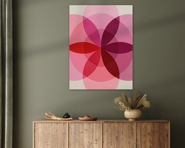 Minimalist  Geometric Rose Petal Mandala Art - Pink Floral Abstract by Minggu Galeri