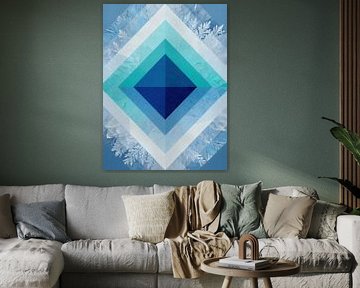 Geometrisch Abstrakt Winter Frost Kunst - Eisig Blau Diamant Kristall von Minggu Galeri
