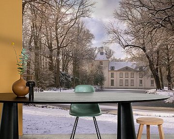 Rückseite des Huys te Warmont im Schnee